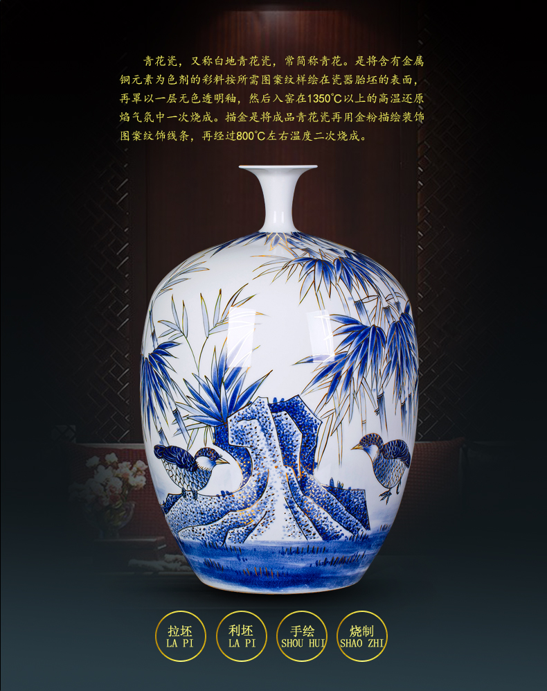 Famous master of jingdezhen ceramics hand - made paint large blue and white porcelain vase peony Chinese sitting room adornment is placed