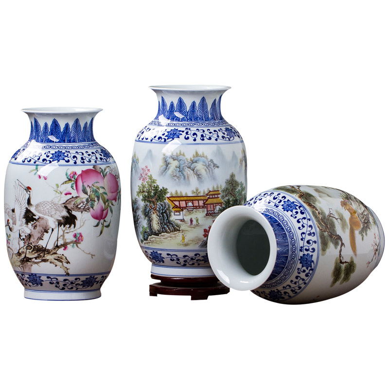 Jingdezhen ceramics bucket color of blue and white porcelain vase flower arranging the new Chinese rich ancient frame sitting room adornment is placed