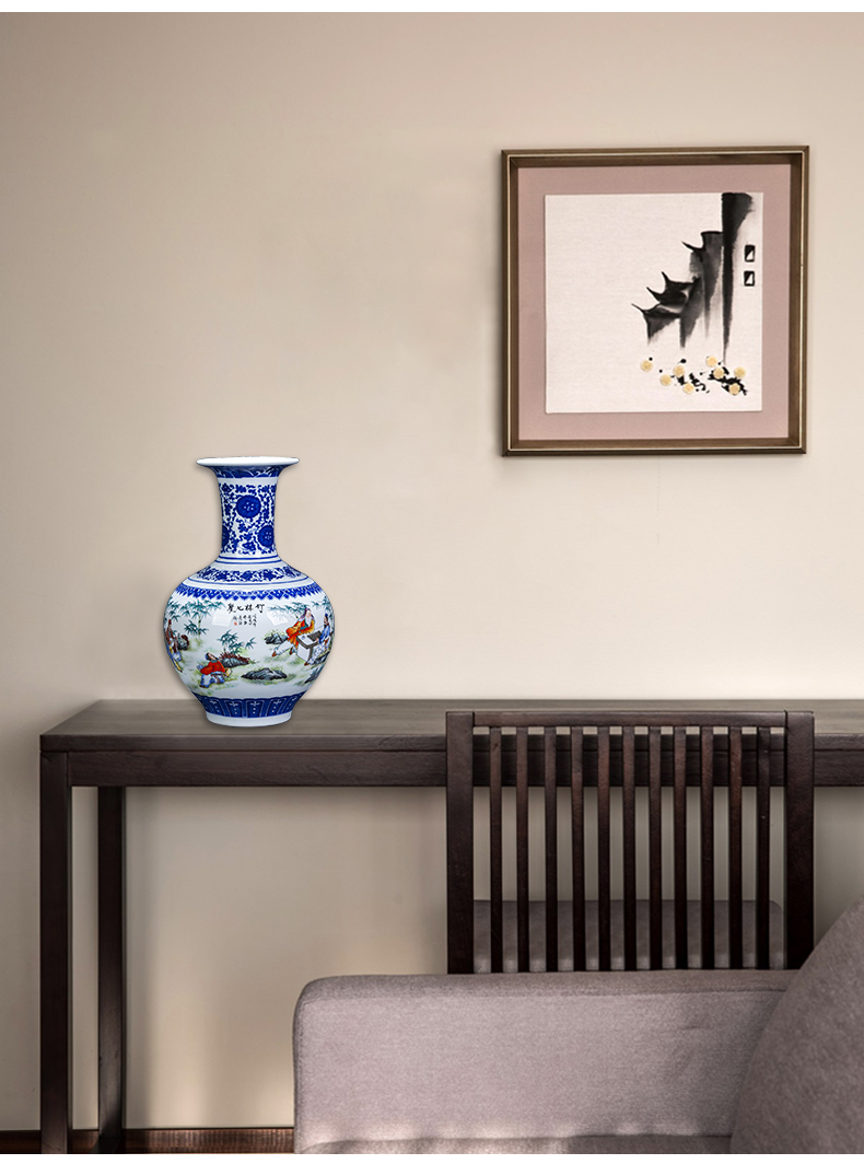 Jingdezhen ceramics bucket color blue and white porcelain vase furnishing articles of new Chinese style living room TV cabinet flower arrangement home decoration