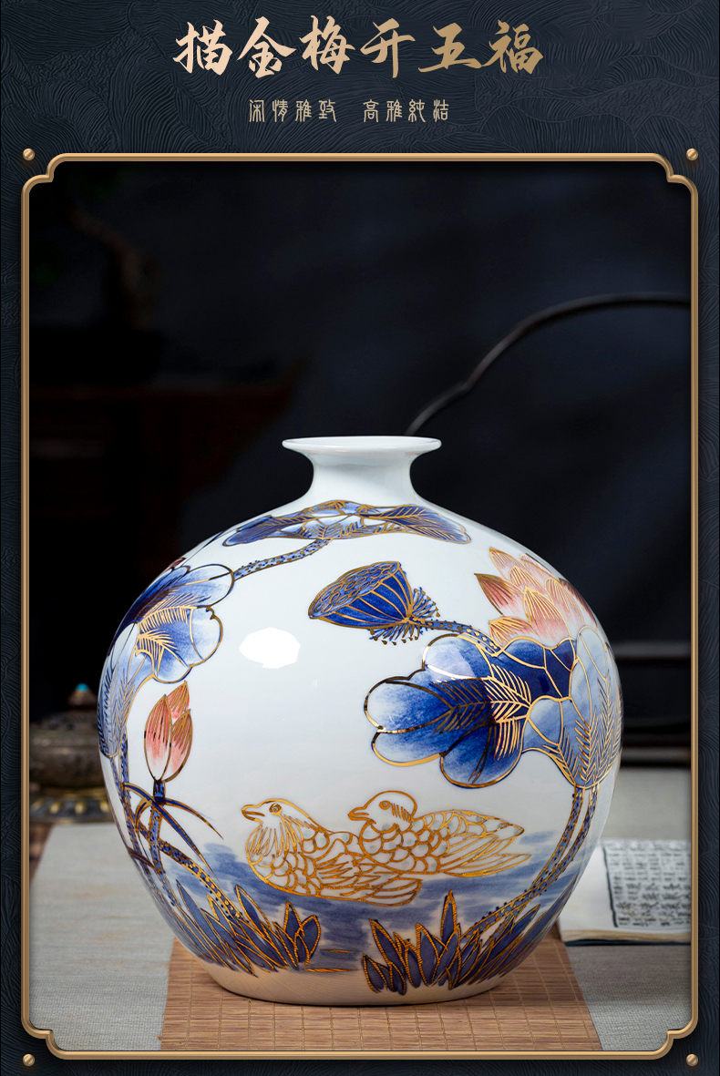 Jingdezhen ceramics vase hand - made paint pomegranate bottles of furnishing articles new Chinese flower arranging rich ancient frame sitting room adornment