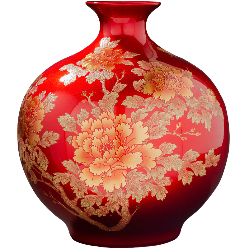 Jingdezhen ceramic vase pomegranate red bottle furnishing articles new Chinese flower arranging rich ancient frame sitting room decoration household act the role ofing is tasted