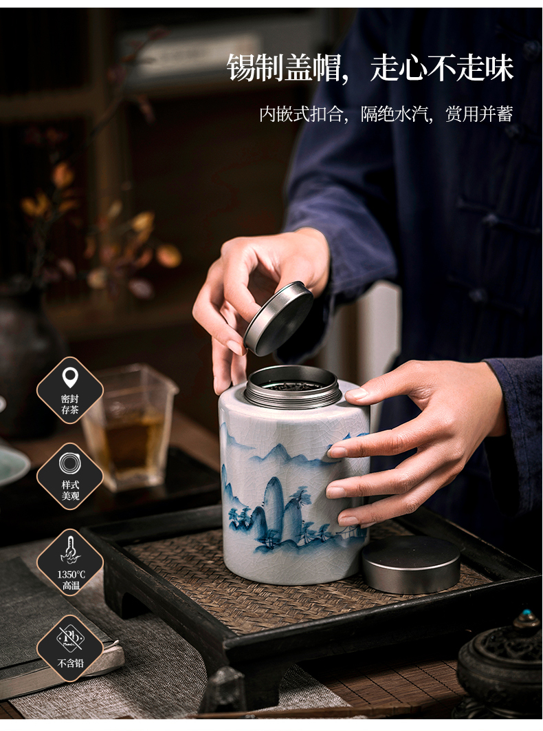 Jingdezhen ceramics your up crack caddy fixings half jins of "tieguanyin" blue and white hand draw archaize home seal