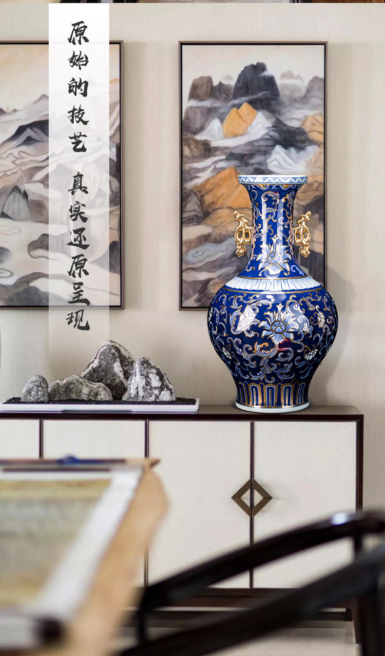 Jingdezhen ceramics master see colour light blue and white porcelain vase large antique Chinese style living room office furnishing articles of key-2 luxury