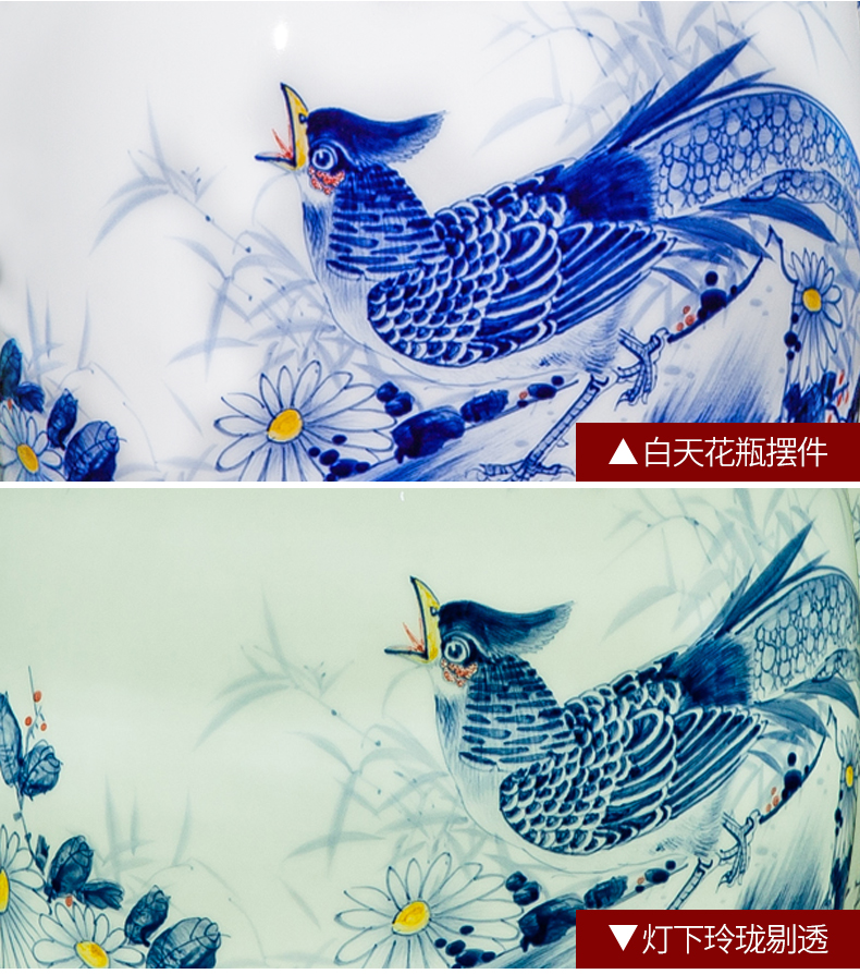 The Master of jingdezhen ceramics pure hand draw Chinese blue and white porcelain vase furnishing articles Chinese wind sitting room porch decoration