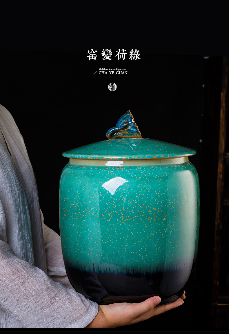 Jingdezhen ceramic up pu 'er tea pot large seal pot home heavy moisture storage tank is large