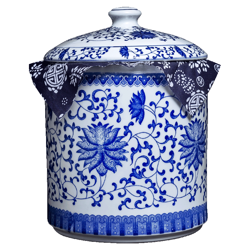 Jingdezhen ceramic Chinese blue and white porcelain tea pot large wind puer tea cake tin, household seal super jumbo