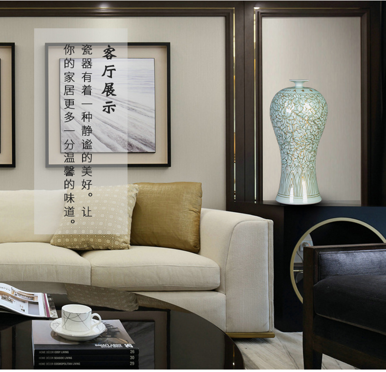 Jingdezhen ceramics vase shadow carving paint pomegranate bottles of Chinese style living room decoration office furnishing articles