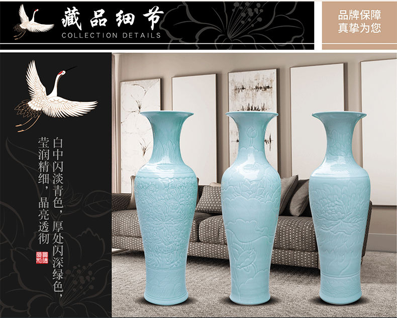 Jingdezhen ceramics hand - carved vase peony landing big new Chinese style household furnishing articles sitting room hotel decoration