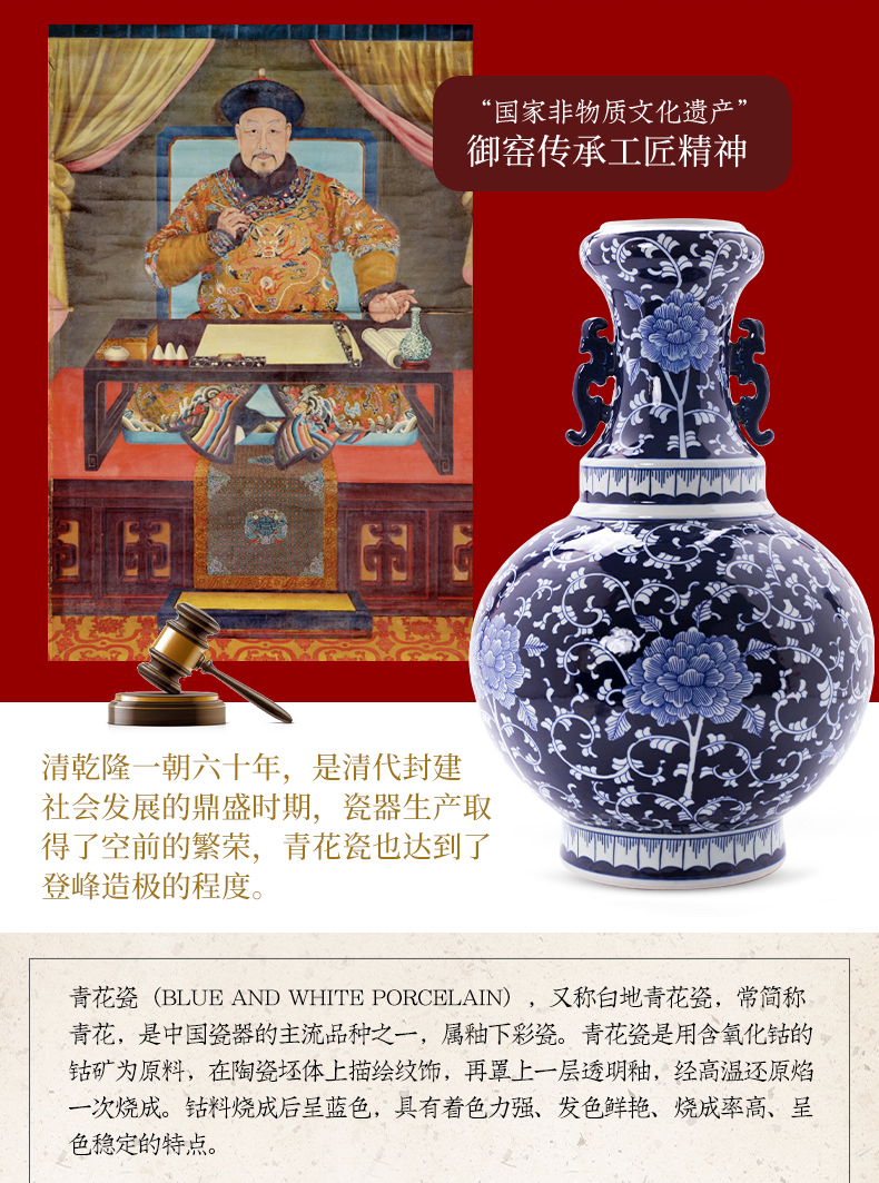 Jingdezhen ceramics imitation the qing qianlong blue tie up branch lotus bottle craft supplies sitting room bedroom study furnishing articles