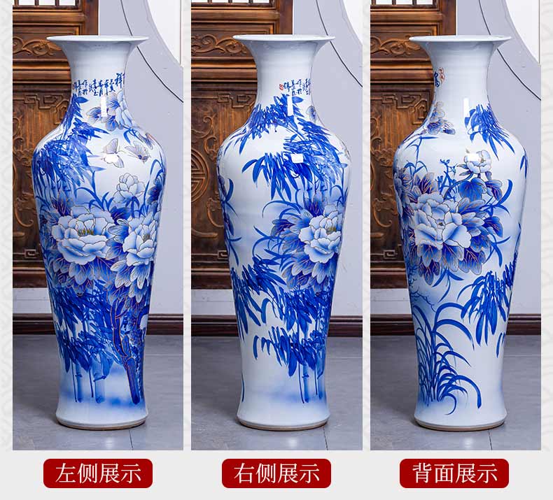 Hand draw the see colour blue and white porcelain of jingdezhen ceramics of large vases, new Chinese style living room decoration light key-2 luxury furnishing articles