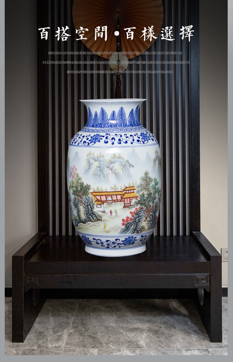 Jingdezhen ceramics bucket color of blue and white porcelain vase flower arranging the new Chinese rich ancient frame sitting room adornment is placed