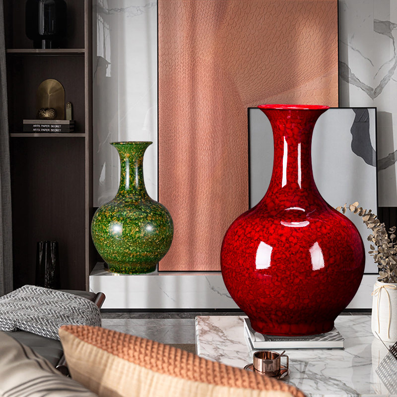 Jingdezhen ceramics China red vase is placed the new Chinese style living room TV ark, flower arranging home decoration arts and crafts