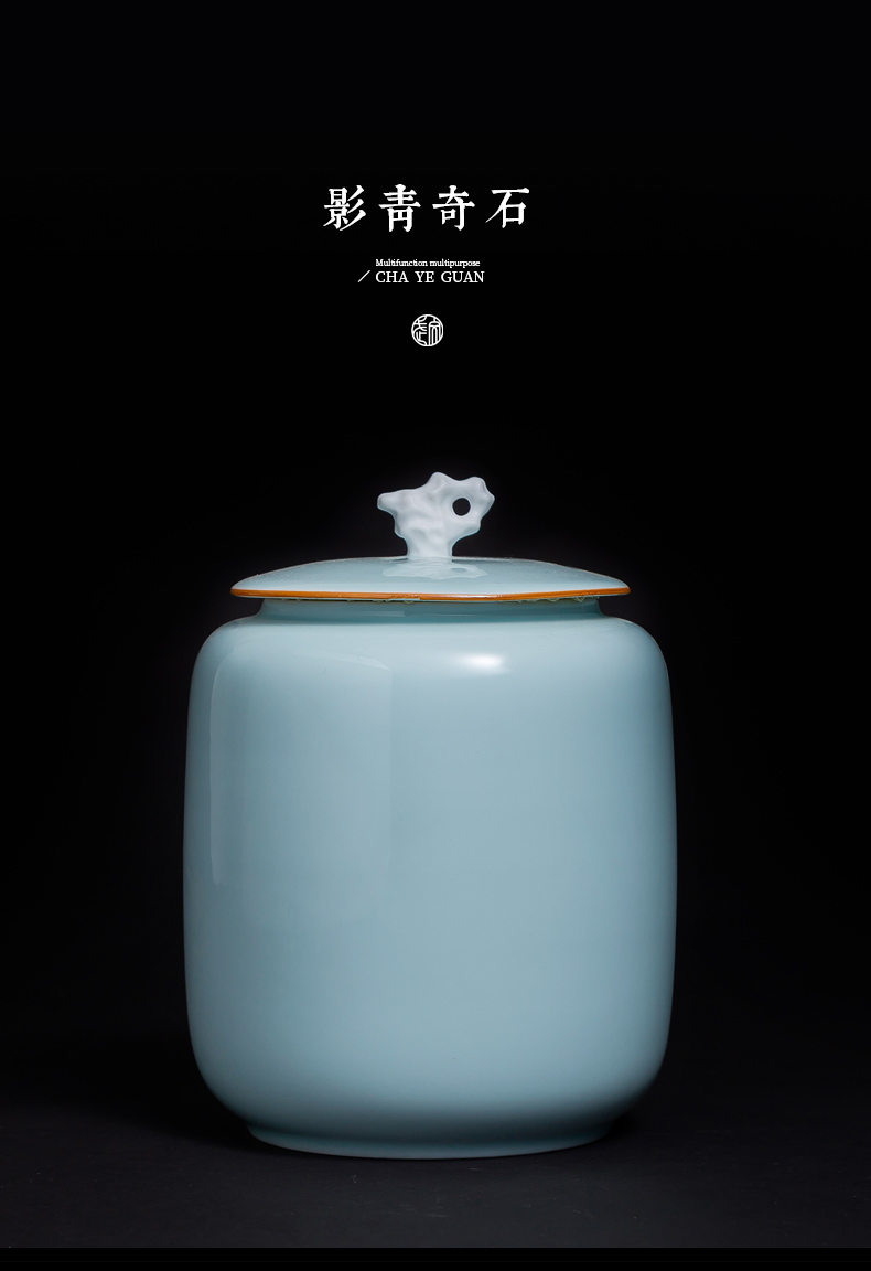 Jingdezhen ceramic film pu 'er tea, green tea, green tea jar Chinese style household sealed container storage tank furnishing articles