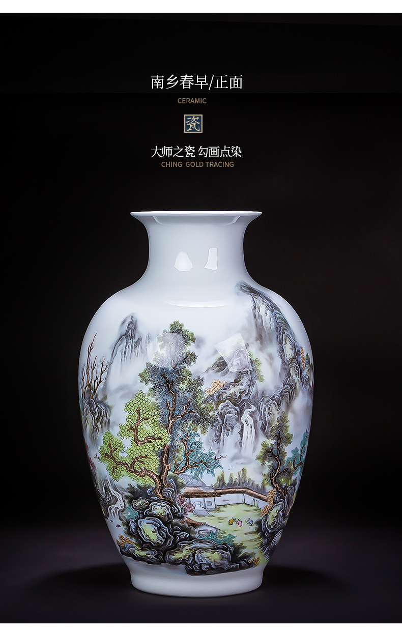 The Master of jingdezhen ceramics hand - made eggshell porcelain vase landscape painting new Chinese flower arranging rich ancient frame is placed in the living room