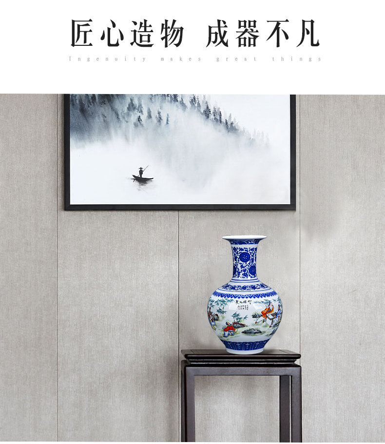 Jingdezhen ceramics bucket color blue and white porcelain vase furnishing articles of new Chinese style living room TV cabinet flower arrangement home decoration