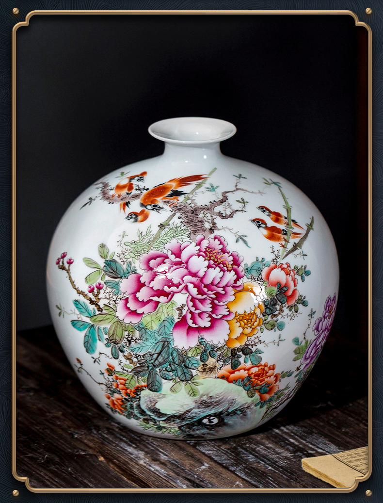 Jingdezhen ceramic hand - made flower arranging furnishing articles rich ancient frame decoration as TV ark, desktop new Chinese vase in the living room