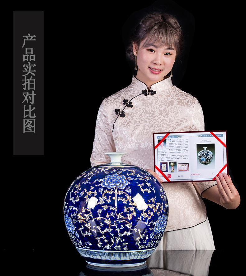 Jingdezhen chinaware paint hand - made pomegranate bottles of Chinese style living room office furnishing articles large blue and white porcelain vase