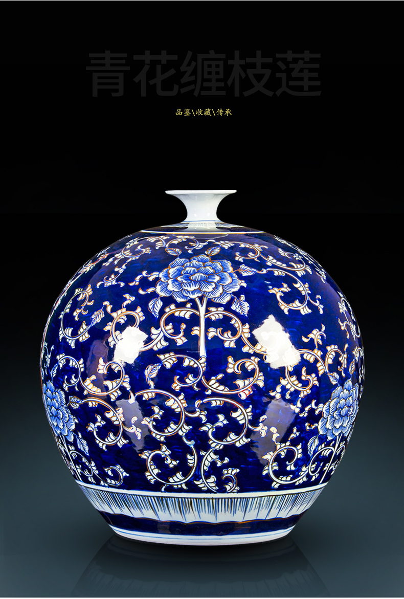 Jingdezhen chinaware paint hand - made pomegranate bottles of Chinese style living room office furnishing articles large blue and white porcelain vase