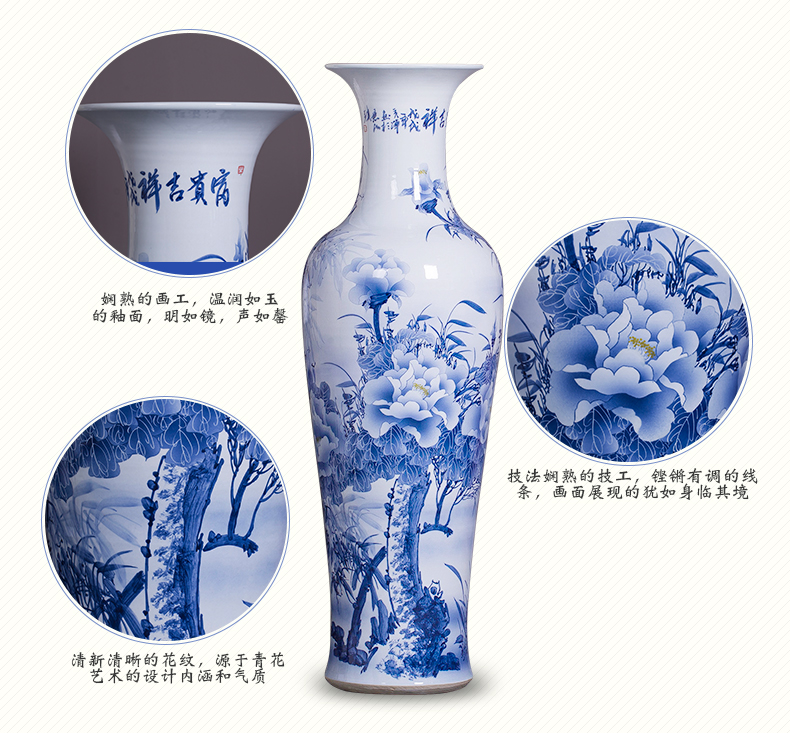 Big hand blue and white porcelain vase furnishing articles Chinese jingdezhen ceramics to heavy ground adornment ornament large sitting room