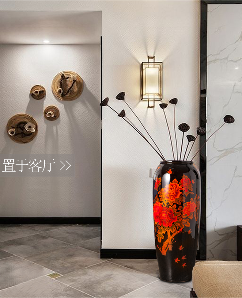 Jingdezhen ceramics of large vase furnishing articles sitting room hotel dry flower arranging new Chinese style large porch decoration