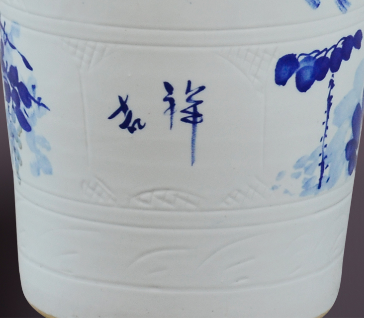 Jingdezhen ceramics hand - made large blue and white porcelain vase furnishing articles of new Chinese style living room floor decoration blooming flowers