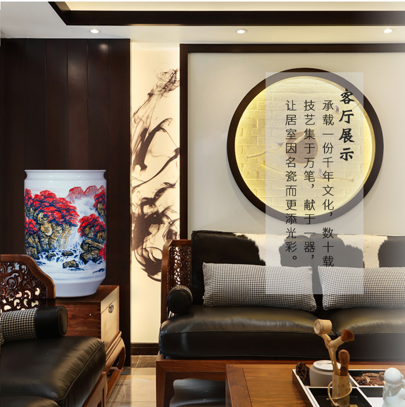 Jingdezhen ceramics famous hand - made landing big vase high furnishing articles furnishing articles sitting room adornment calligraphy and painting scroll cylinder