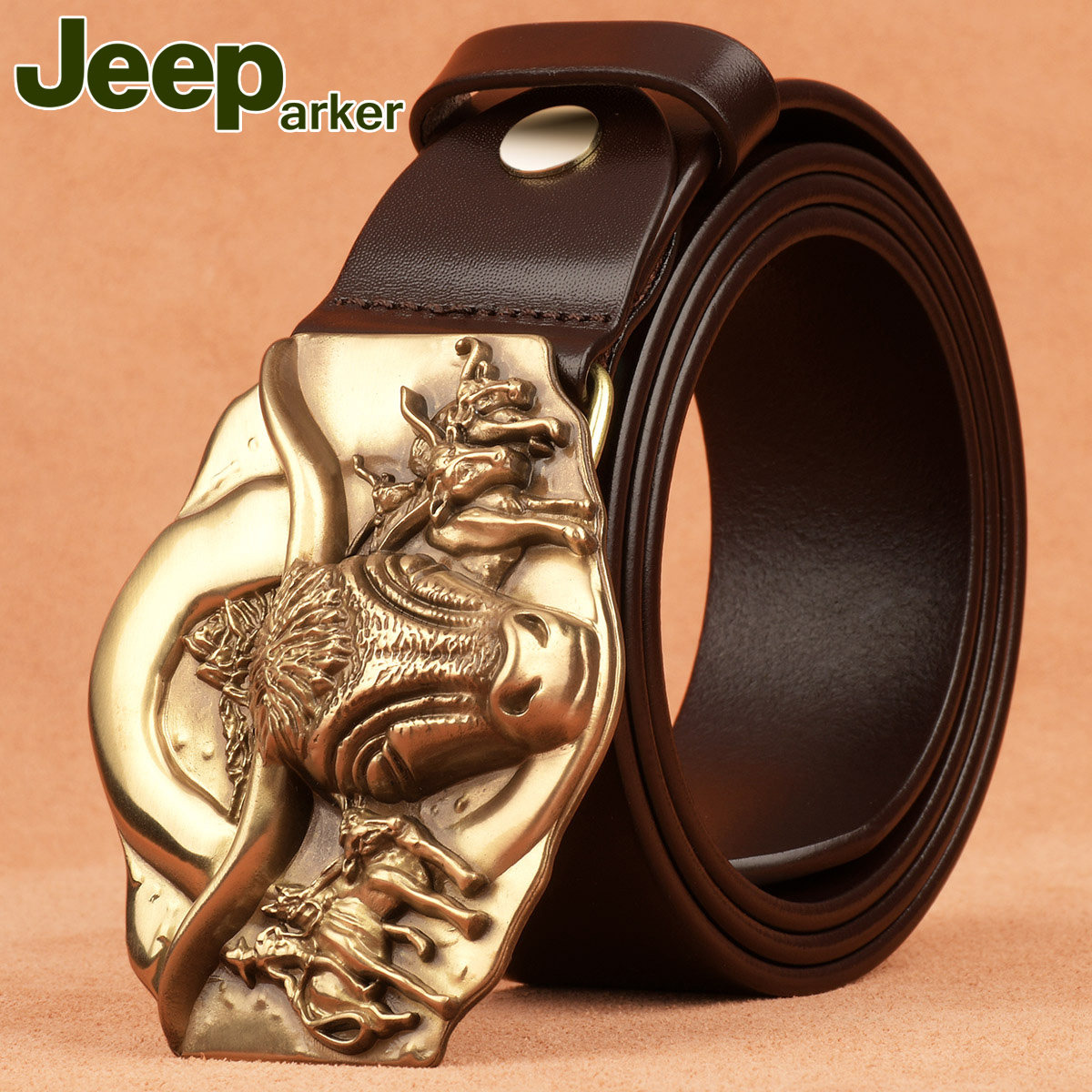 Belt Men's Leather Pants Belt Men's Brass Buckle Belt Men's Head Layer Pure Cowhide Retro Casual Personality Fashion Trend Bull Head