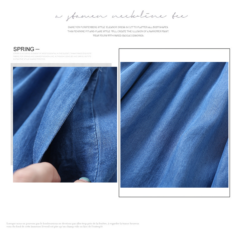 Tencel denim váy nữ mùa hè dài phần nấm ren eo cao một từ lớn swing váy mỏng phần denim váy - Váy chân váy midi xếp ly