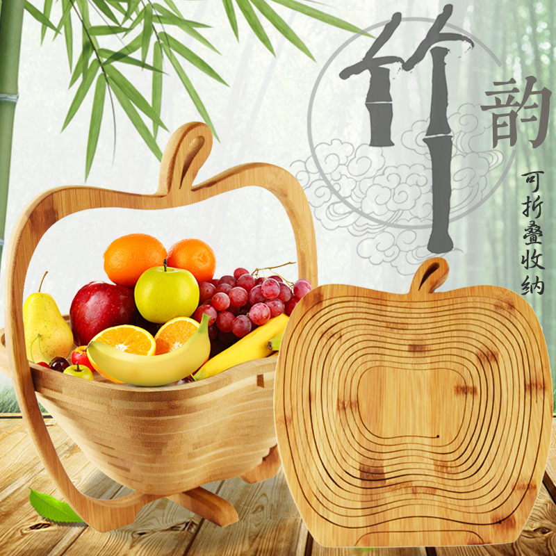 Bamboo Fruit Basket, Foldable, Insulated, Multifunctional, Creative Fruit Tray, Japanese-Style Storage, Bamboo Wood Home Dining Table Decoration