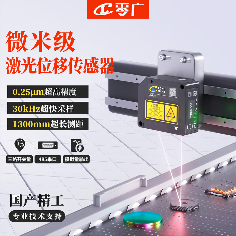 High-Precision Laser Ranging Sensor for Measuring Displacement, Thickness, Height, and Low-Level Variations at the Micron Level (0.25μm) with Analog Output 485