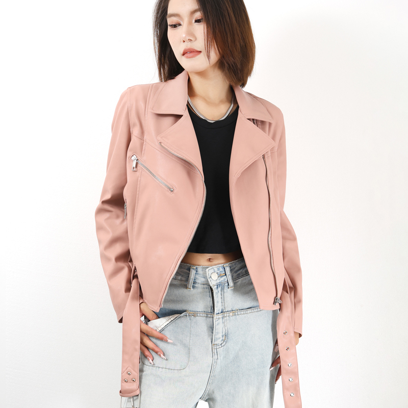 Pink Short Motorcycle Leather Jacket for Women, Autum New Small Motorcycle Jacket, Slim Casual Washed Pu Leather Jacket Pink Short Motorcycle Leather Jacket for Women, Autum New Small Motorcycle Jacket, Slim Casual Washed Pu Leather Jacket