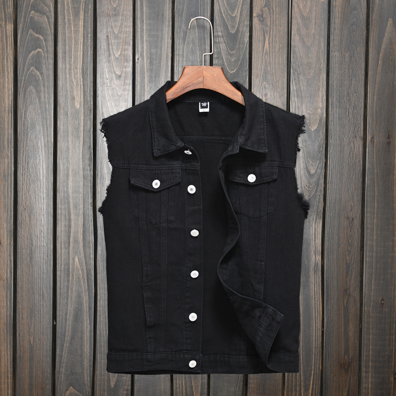Men's Spring, Summer and Autumn Denim Vest Black Trendy Brand Cool Men's Casual Vest Korean Style Slim Large Size Youth Vest