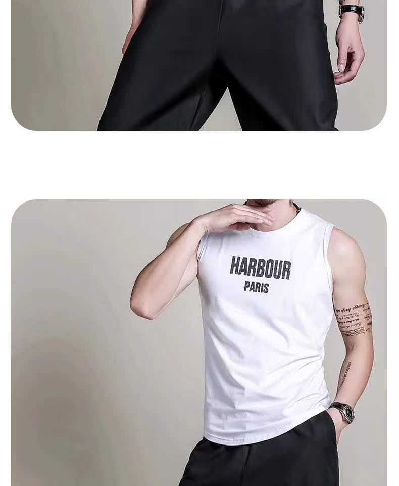 Mùa hè nam mỏng phần đầu mồ hôi vest đen trắng không tay chạm đáy áo sơ mi in vest giản dị vai vest nam áo thể thao