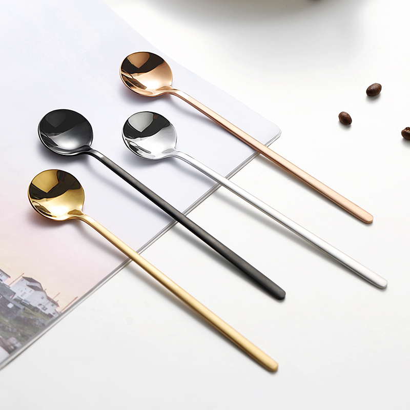Net red coffee spoon Stainless steel small personality long handle milk creative household golden honey spoon ins spoon Nordic