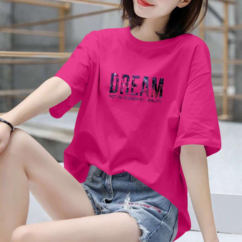 Pure Cotton Short-Sleeved T-Shirt for Women, Summer 2024 New Style, Loose Plus Size Women's Clothing, Niche Round Neck Half-Sleeve T-Shirt Top