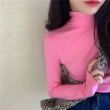 Летний многоцветный цветной приятный телу лонгслив, коллекция 2021, высокий воротник, облегающий крой