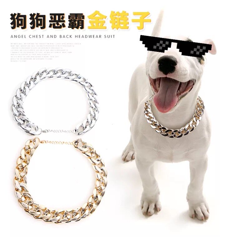 Dress cool photo Puppy golden chain Bullfighting Bull Head Stem Kokie Large Small And Medium Dog Neckline Ornament Accessories