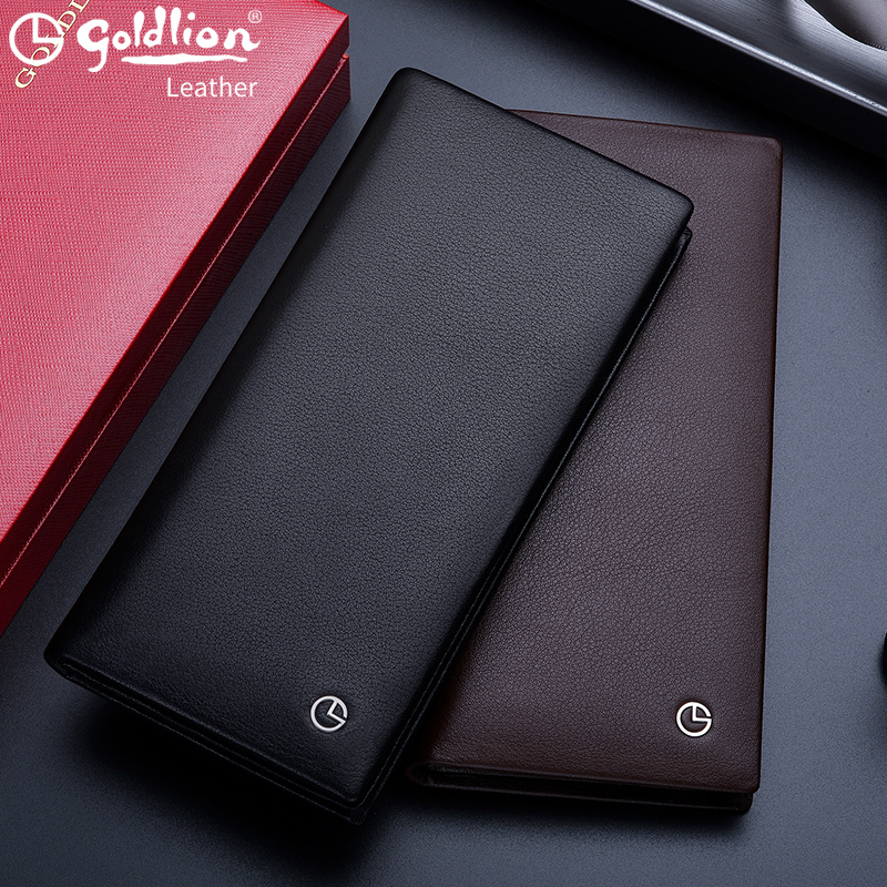 Goldlion Men's Long Wallet Genuine Leather Designer Wallet 2026 New Model Dad's Authentic Luxury Men's Wallet