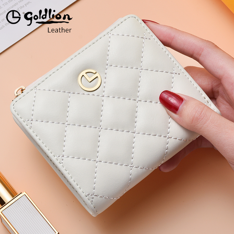 Goldlion Women's Wallet 2026 New Short Style Genuine Leather Compact Coin Purse Mini Card Holder High-End Leather Wallet