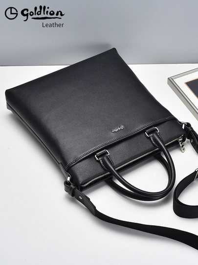 Goldlion Briefcase Men's Genuine Leather Bag 2026 New Shoulder Bag Handbag Large Capacity Business Vertical Style Men's Bag