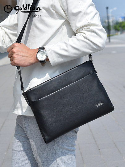 Goldlion Men's Shoulder Bag, Cowhide Business Crossbody Bag, Fashionable Genuine Leather Horizontal Style Casual Multifunctional Men's Bag, New Model