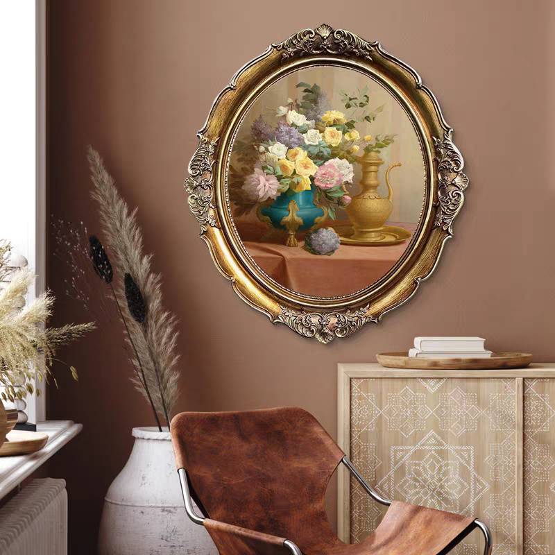 Nordic Golden Retro Imitation Wood Carved Oval European-Style Photo Frame Picture Frame Home Creative Wall Hanging Nordic Golden Retro Imitation Wood Carved Oval European-Style Photo Frame Picture Frame Home Creative Wall Hanging