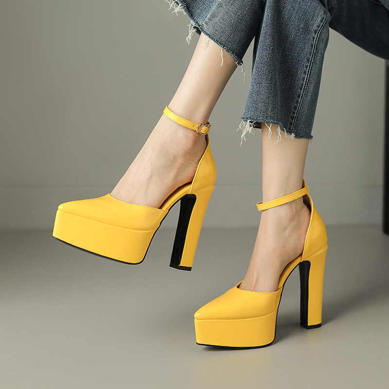 2023 High-Heeled Shoes for Women, Thick-Heeled Work Shoes, Soft Leather Waterproof Platform Retro Leather Shoes, Comfortable Large Size Shoes