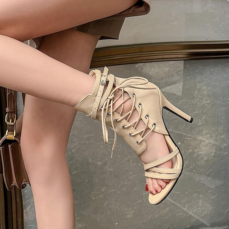 Mdance Jazz Dance High Heels Elastic Cross Strap Roman Sandals Women's Stiletto Heels 2022 Summer Jazz Dance Shoes