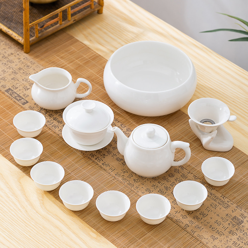 Jade Porcelain Kung Fu Tea Set Complete Set Chaoshan Gongfu Tea Set Simple Household Tea Ceremony Tea Cup Lid Bowl Teapot