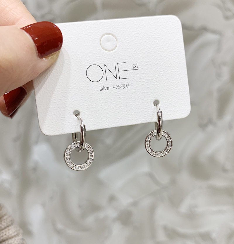 Creative Double Ear Button Design Brief Flash Drilling Pure Silver Earrings A Pair of Two Ear Needles Japan-Japan Ear Ring Fashion Women Tide