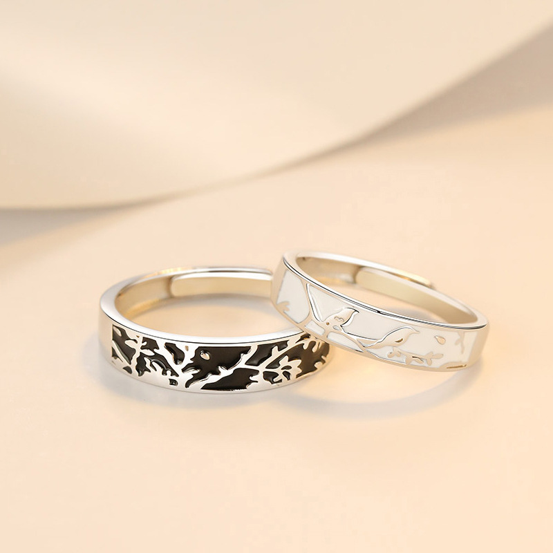 Like bird like the seventh-evening ring men and women a pair of Korean edition trend personality opening ring gift drop couple ring ring