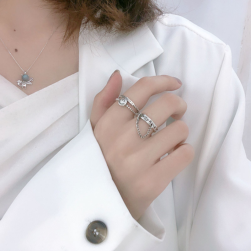 Taisilver Composition Ring Female Niche Design Opening Adjustable Food Ring Lukewarm Craze Ins Retro Pure Silver Ring