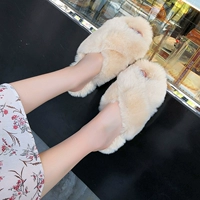 Dép lông cừu nữ chic2018 Phiên bản Hàn Quốc của mùa hè mới mặc xã hội đáy phẳng thời trang mùa thu lưới màu đỏ shop giày dép nữ