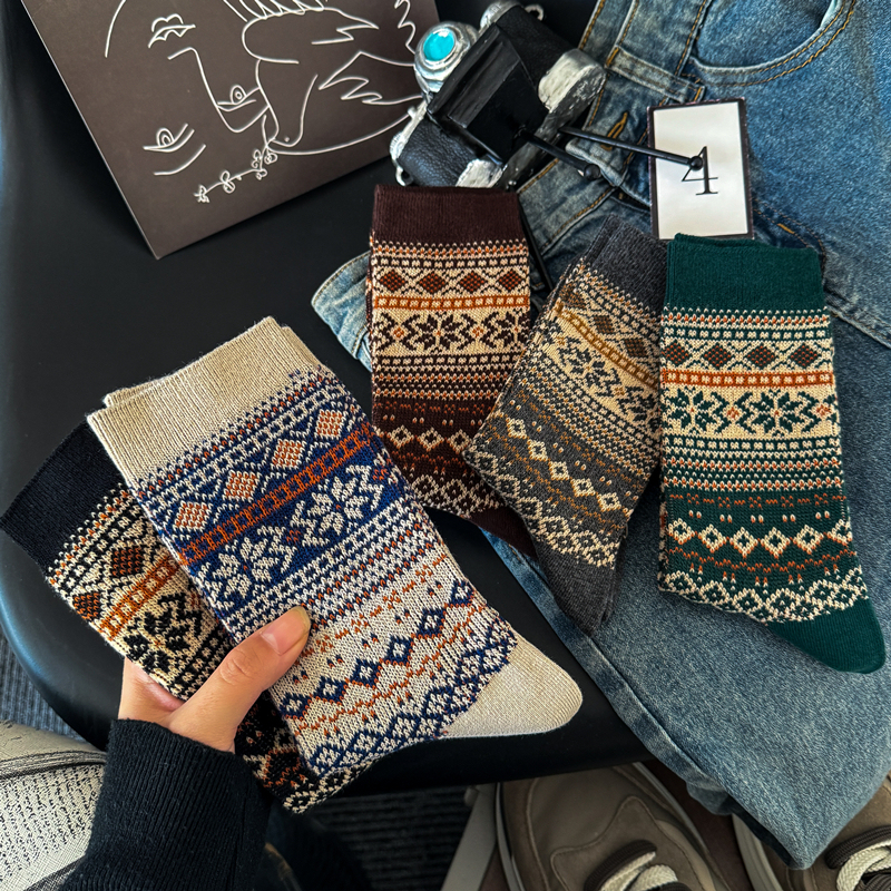Adcacrorr Retro Ethnic Style Men's Mid-Calf Socks Spring and Summer Pure Cotton Deodorant British Long Socks for Boys Trendy
